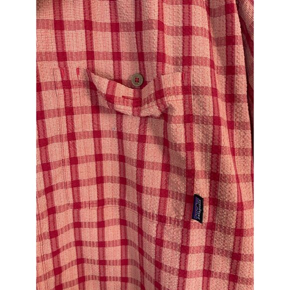 Patagonia Mens Red Plaid Short Sleeve Camp Button Up Shirt sz XXL Organic Cotton - Picture 4 of 14
